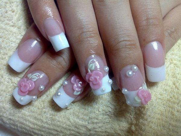 nail extension decorated wirh flowers Acrylic Nail Extensions solid nails shape of nails procedures for manicure Nail Gel Extension Nail extension with acrylic nail extension manicure artificial manicure