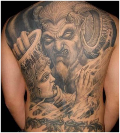 half angel half demon chest tattoo