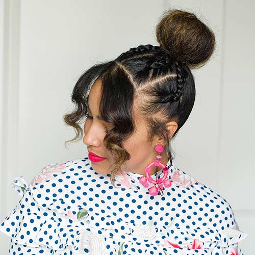 high bun hairstyles with bangs for black women
