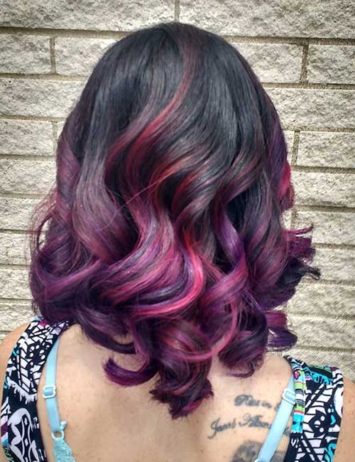 black hair with light pink highlights