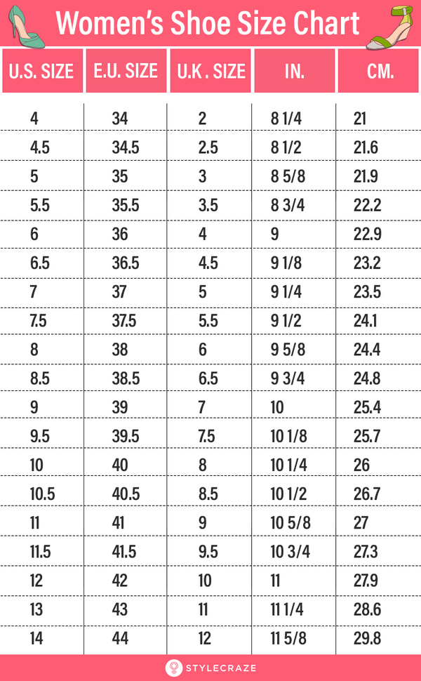 women's shoe length chart