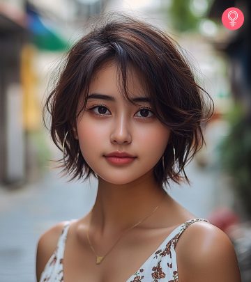 A round-face-cut girl with a short hairstyle