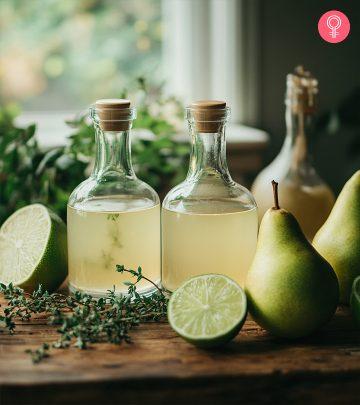 Vinegar bottle with some fruits