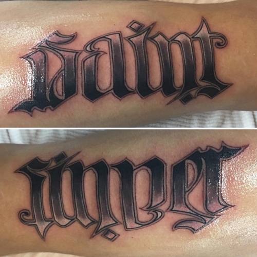 22 Saint Sinner Ambigram Tattoo
