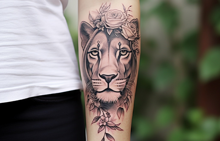 Art Junkies Tattoo Studio : Tattoos : Blackwork : Realistic black and gray female  lion tattoo, Scott Grosjean Art Junkies Tattoo