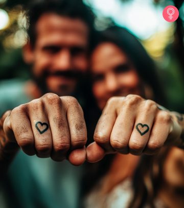 A couple with wedding ring tattoos