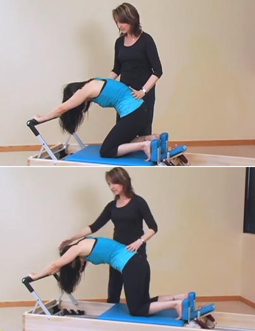 Pilates Knee Stretches Round Back on the Reformer  Pilates reformer  exercises, Pilates reformer, Pilates workout routine