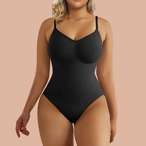 Womens Sexy Basic V Neck Long Sleeve Body Suits Double Lined  Seamless Slimming Fall Trendy Going Out Thong Bodysuit Tops Plus Size Black  2X-Large