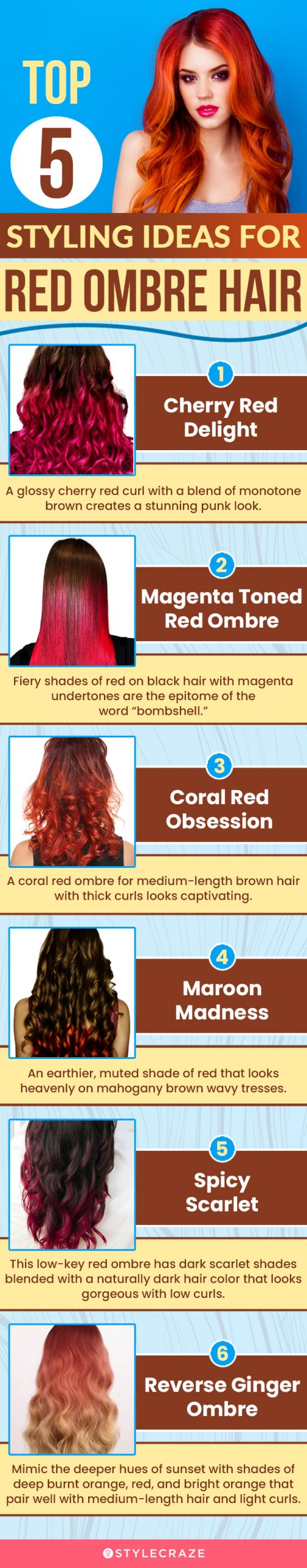 brown hair with bright red ombre
