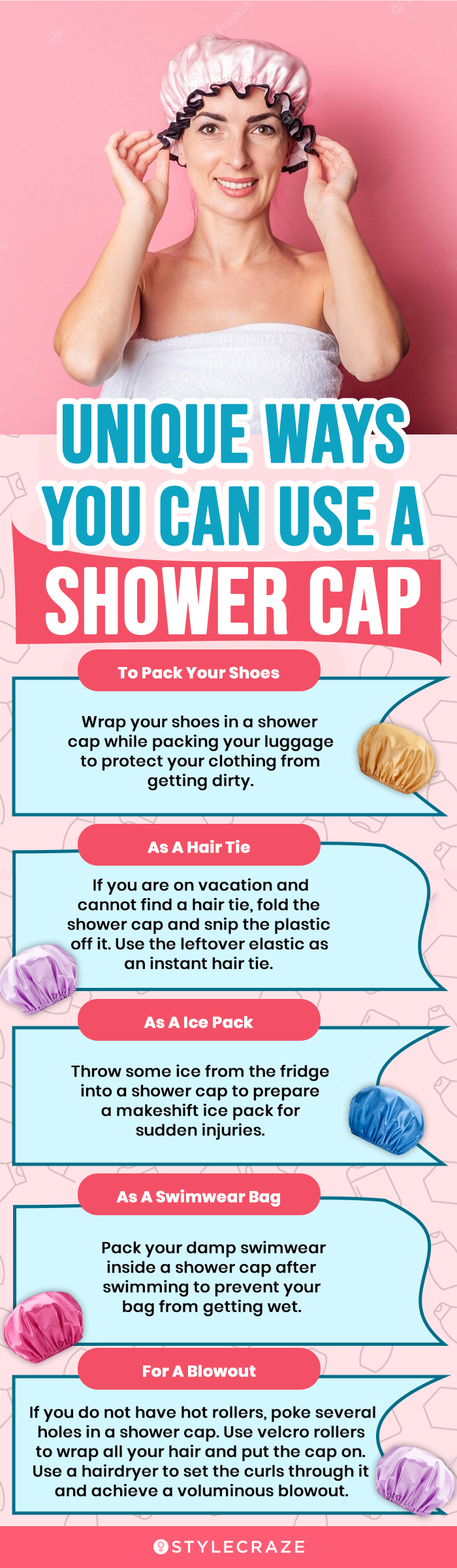 Reusable Shower Cap & Bath Cap, Lined, Oversized Waterproof Shower Caps  Large Designed for all Hair Lengths with Lining & Elastic Band Stretch Hem