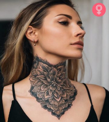 Flower tattoo on the throat