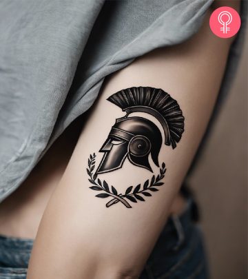 A spartan tattoo on the upper arm