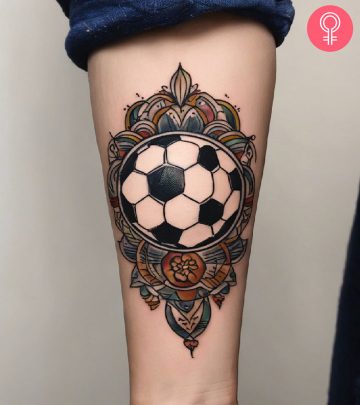 A woman with a football tattoo on her arm