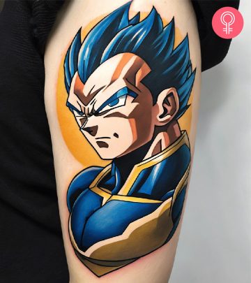 A portrait of Vegeta in blue and yellow ink