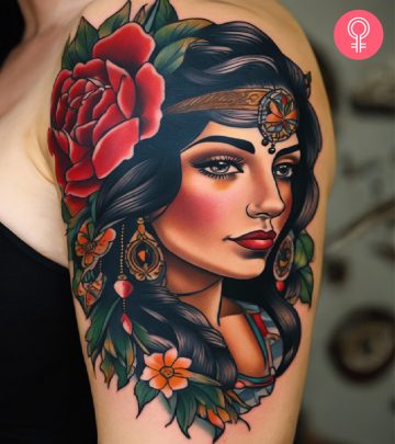 traditional gypsy woman tattoo on Upper Arm