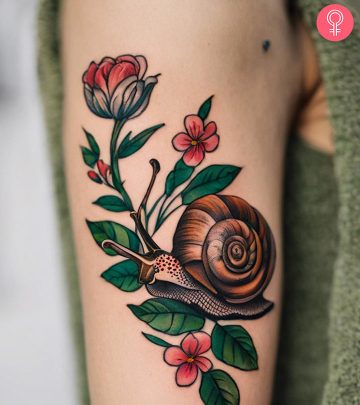 Snail tattoo on the upper arm