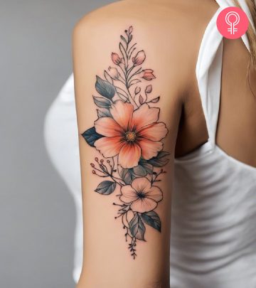 A floral back of arm tattoo