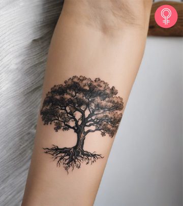 A woman with an oak tree tattoo on her arm