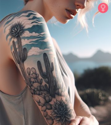 A woman with a Western tattoo of a cantus bush