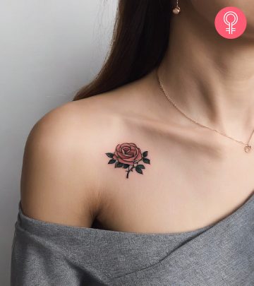 A woman with a rose collarbone tattoo
