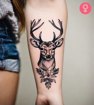 Deer tattoo on a woman’s forearm