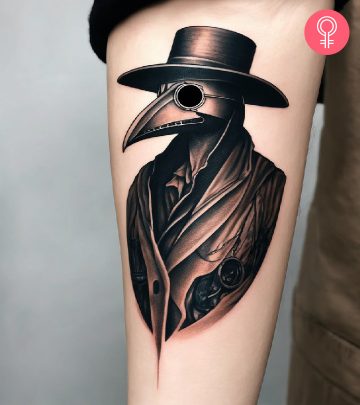 Plague doctor tattoo on the arm