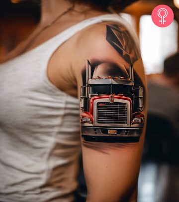 Trucker tattoo on the arm of a woman