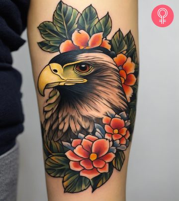 Mexican eagle tattoo on the arm of a woman
