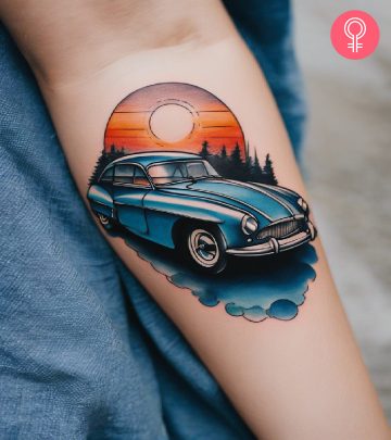 Car tattoo on the forearm