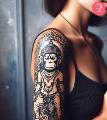 Woman with hanuman tattoo on her arm