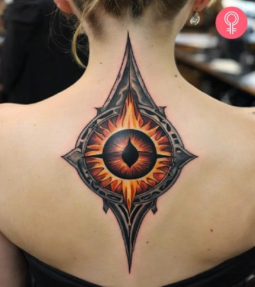 Traditional Sauron tattoo on the upper back