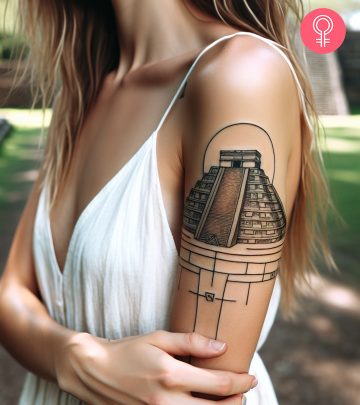 A woman sporting a temple tattoo