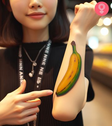 Banana tattoo design on the forearm of a woman