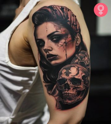 Punk tattoo on a woman’s upper arm