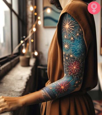 Firework tattoo design on the arm of a woman