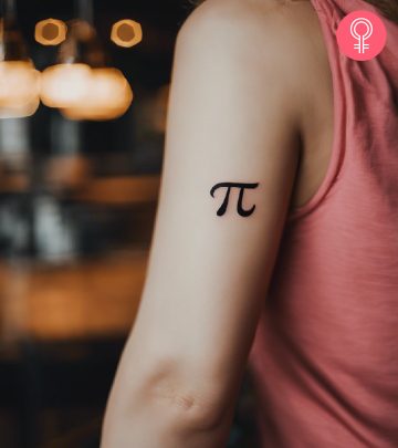 Pi tattoo design on the arm of a woman