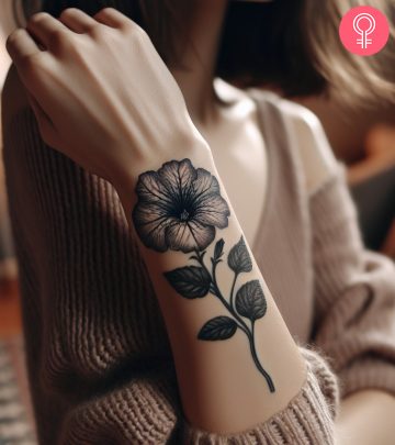 A woman with a petunia tattoo