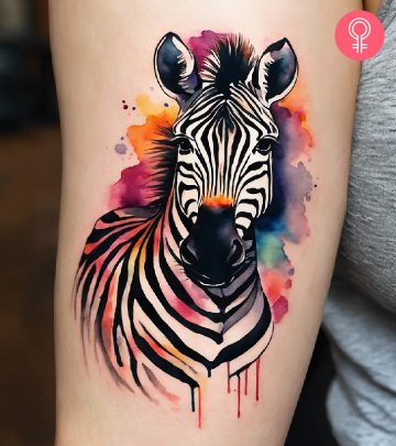 A zebra tattoo design on the upper arm