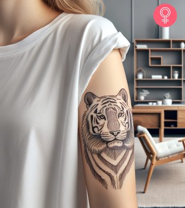 A white tiger tattoo on the arm