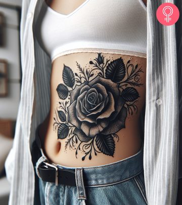 A woman with a floral torso tattoo