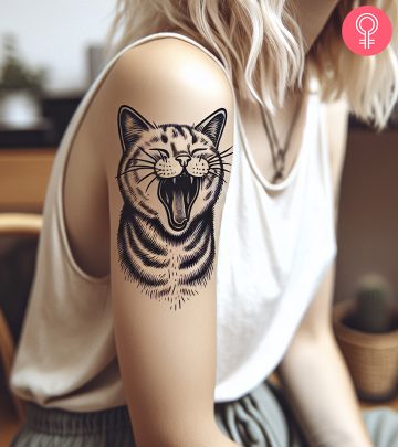 A Deftones tattoo on a woman’s upper arm