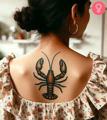 A crawfish tattoo on a woman’s upper back