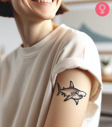 A hammerhead shark tattoo on the arm