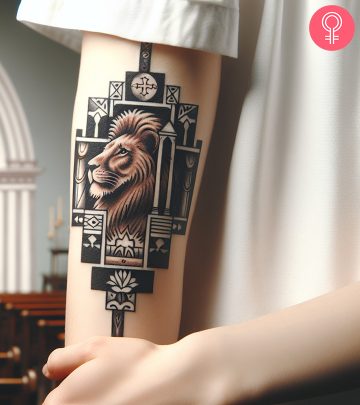 A lion of Judah tattoo on the arm
