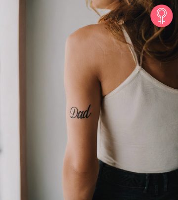 A memorial tattoo for dad on the arm of a woman