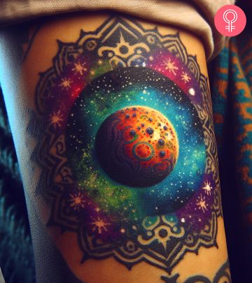 A planet tattoo on a woman’s arm
