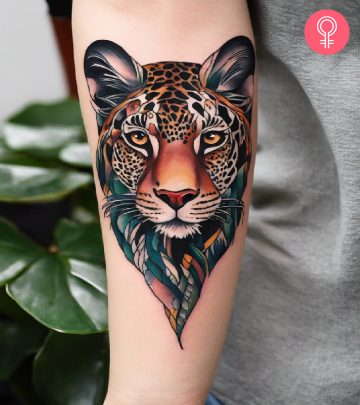 A tiger tattoo on a woman’s arm