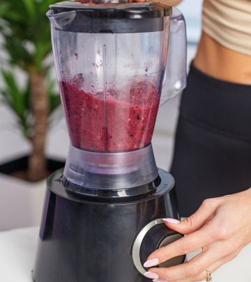 A woman making a homemade protein shake
