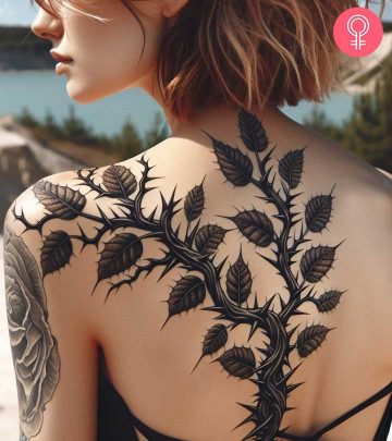 A woman with a thorn tattoo on her back
