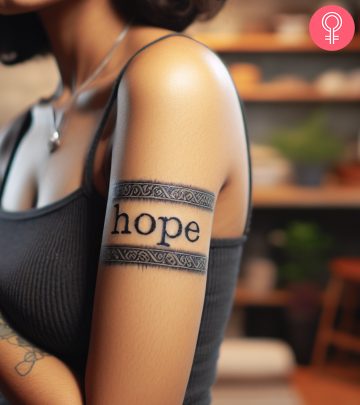 A woman with a typewriter font tattoo